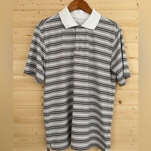 ACADEMY LTD Men's Small Classic Collar Black, Gray and White Striped Polo Shirt